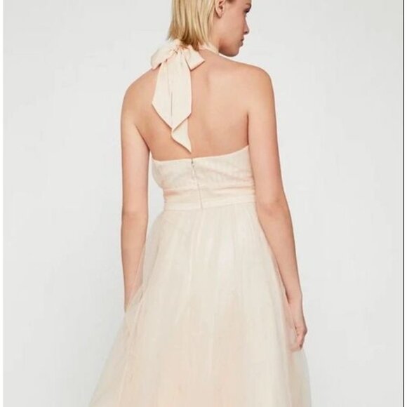 NEW BCBGMAXAZRIA Womens 6 Almond Pink Halter Neck Tulle Evening Gown Maxi Dress - Picture 4 of 15